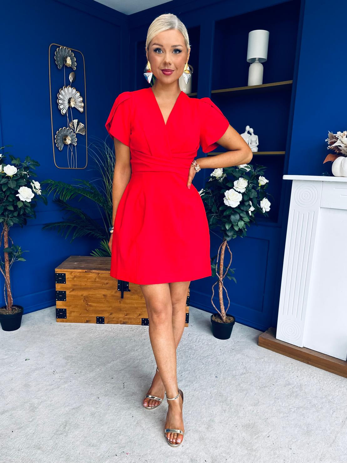 Bridget Twist Font Split Arm Mini Dress Red