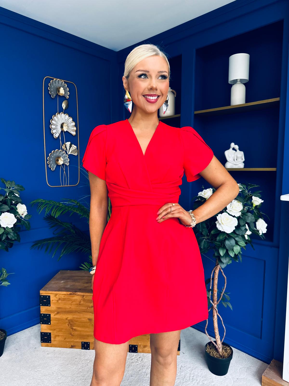 Bridget Twist Font Split Arm Mini Dress Red