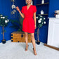 Bridget Twist Font Split Arm Mini Dress Red