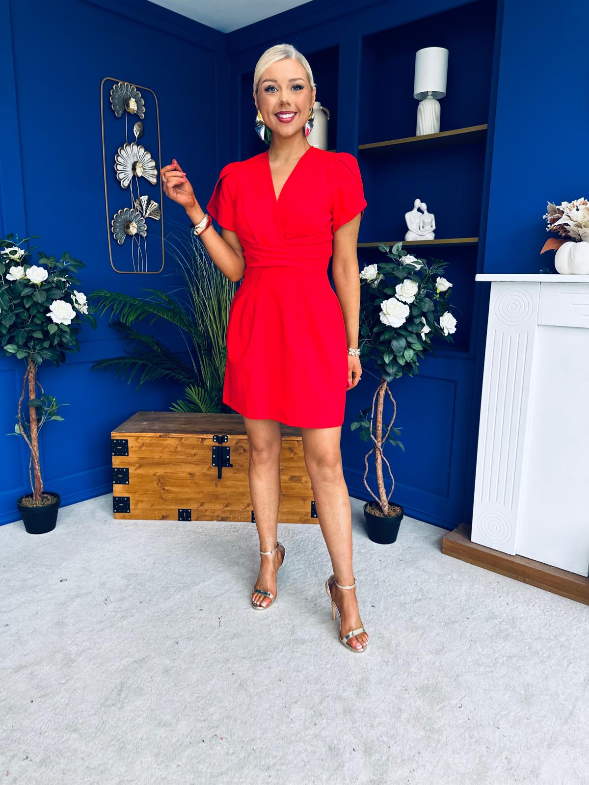 Bridget Twist Font Split Arm Mini Dress Red