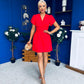 Bridget Twist Font Split Arm Mini Dress Red