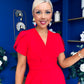 Bridget Twist Font Split Arm Mini Dress Red