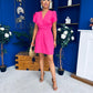 Bridget Twist Font Split Arm Mini Dress Hot Pink
