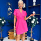 Bridget Twist Font Split Arm Mini Dress Hot Pink