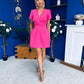 Bridget Twist Font Split Arm Mini Dress Hot Pink