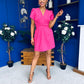 Bridget Twist Font Split Arm Mini Dress Hot Pink