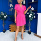 Bridget Twist Font Split Arm Mini Dress Hot Pink