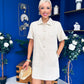 Maura Denim Mini Shift Dress Beige