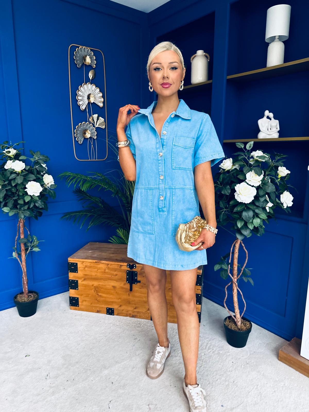 Maura Denim Mini Shift Dress Blue