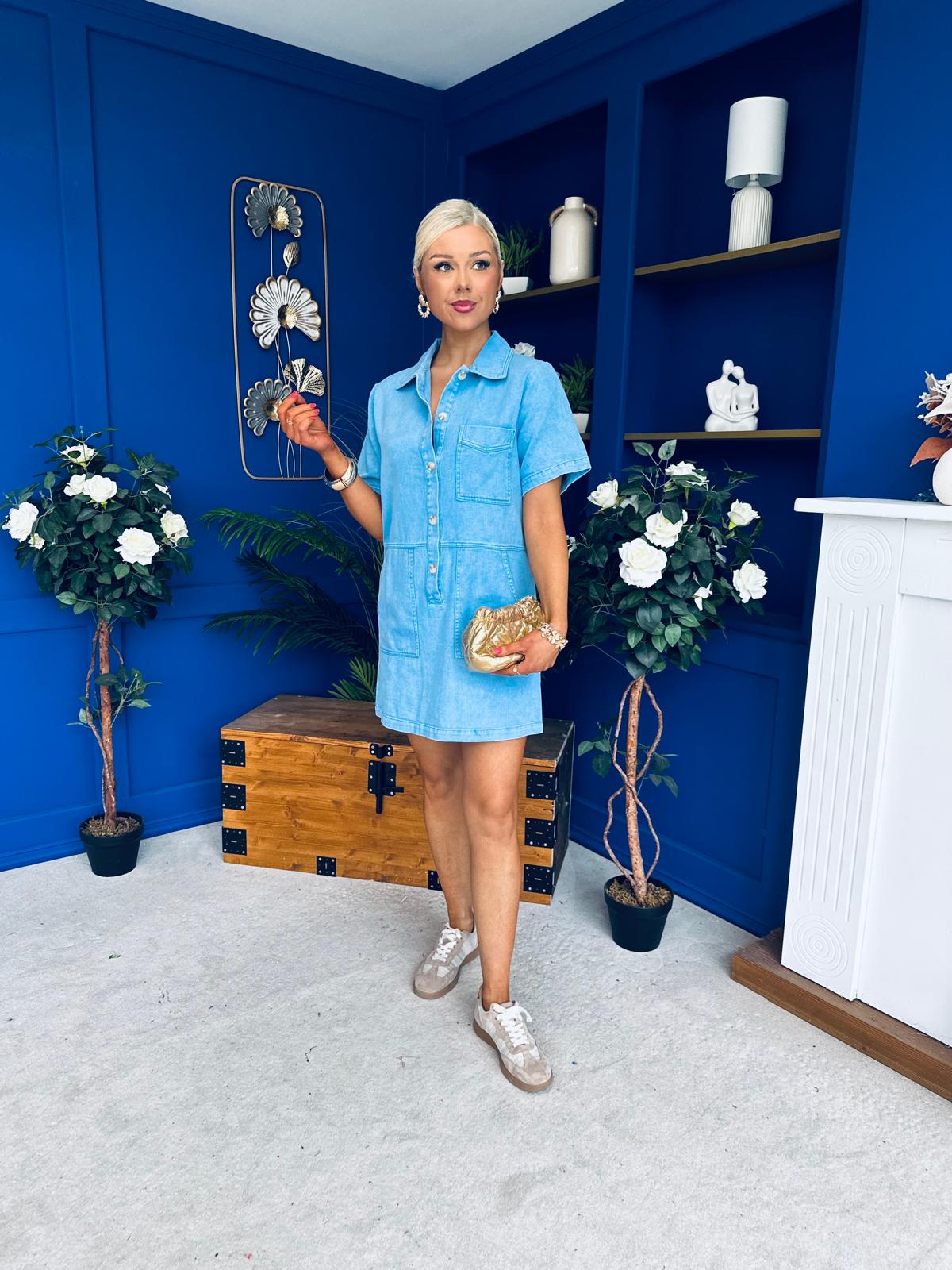Maura Denim Mini Shift Dress Blue