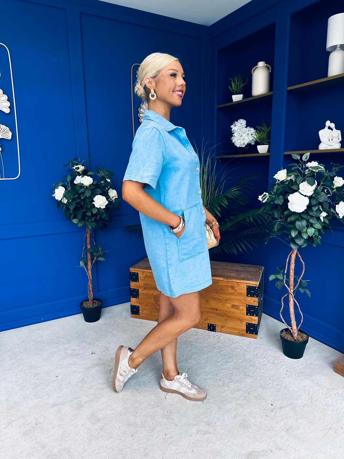 Maura Denim Mini Shift Dress Blue