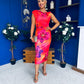 Estelle Floral Print Bodycon Midi Dress Coral