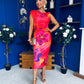 Estelle Floral Print Bodycon Midi Dress Coral