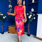 Estelle Floral Print Bodycon Midi Dress Coral