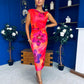 Estelle Floral Print Bodycon Midi Dress Coral
