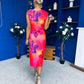 Estelle Floral Print Bodycon Midi Dress Coral