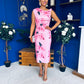 Estelle Floral Print Bodycon Midi Dress Pwr Pink