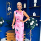 Estelle Floral Print Bodycon Midi Dress Pwr Pink