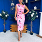 Estelle Floral Print Bodycon Midi Dress Pwr Pink