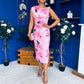 Estelle Floral Print Bodycon Midi Dress Pwr Pink