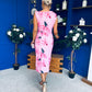 Estelle Floral Print Bodycon Midi Dress Pwr Pink