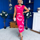Estelle Floral Print Bodycon Midi Dress Hot Pink