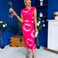 Estelle Floral Print Bodycon Midi Dress Hot Pink