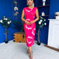 Estelle Floral Print Bodycon Midi Dress Hot Pink