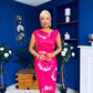 Estelle Floral Print Bodycon Midi Dress Hot Pink