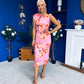 Estelle Floral Print Bodycon Midi Dress Cerise