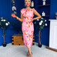 Estelle Floral Print Bodycon Midi Dress Cerise