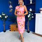 Estelle Floral Print Bodycon Midi Dress Cerise