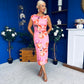 Estelle Floral Print Bodycon Midi Dress Cerise