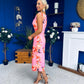Estelle Floral Print Bodycon Midi Dress Cerise
