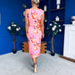 Estelle Floral Print Bodycon Midi Dress Cerise