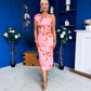 Estelle Floral Print Bodycon Midi Dress Cerise