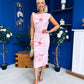 Estelle Floral Print Bodycon Midi Dress Baby Pink