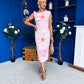 Estelle Floral Print Bodycon Midi Dress Baby Pink