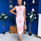 Estelle Floral Print Bodycon Midi Dress Baby Pink