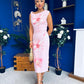 Estelle Floral Print Bodycon Midi Dress Baby Pink