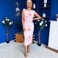 Estelle Floral Print Bodycon Midi Dress Baby Pink