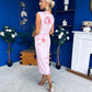 Estelle Floral Print Bodycon Midi Dress Baby Pink