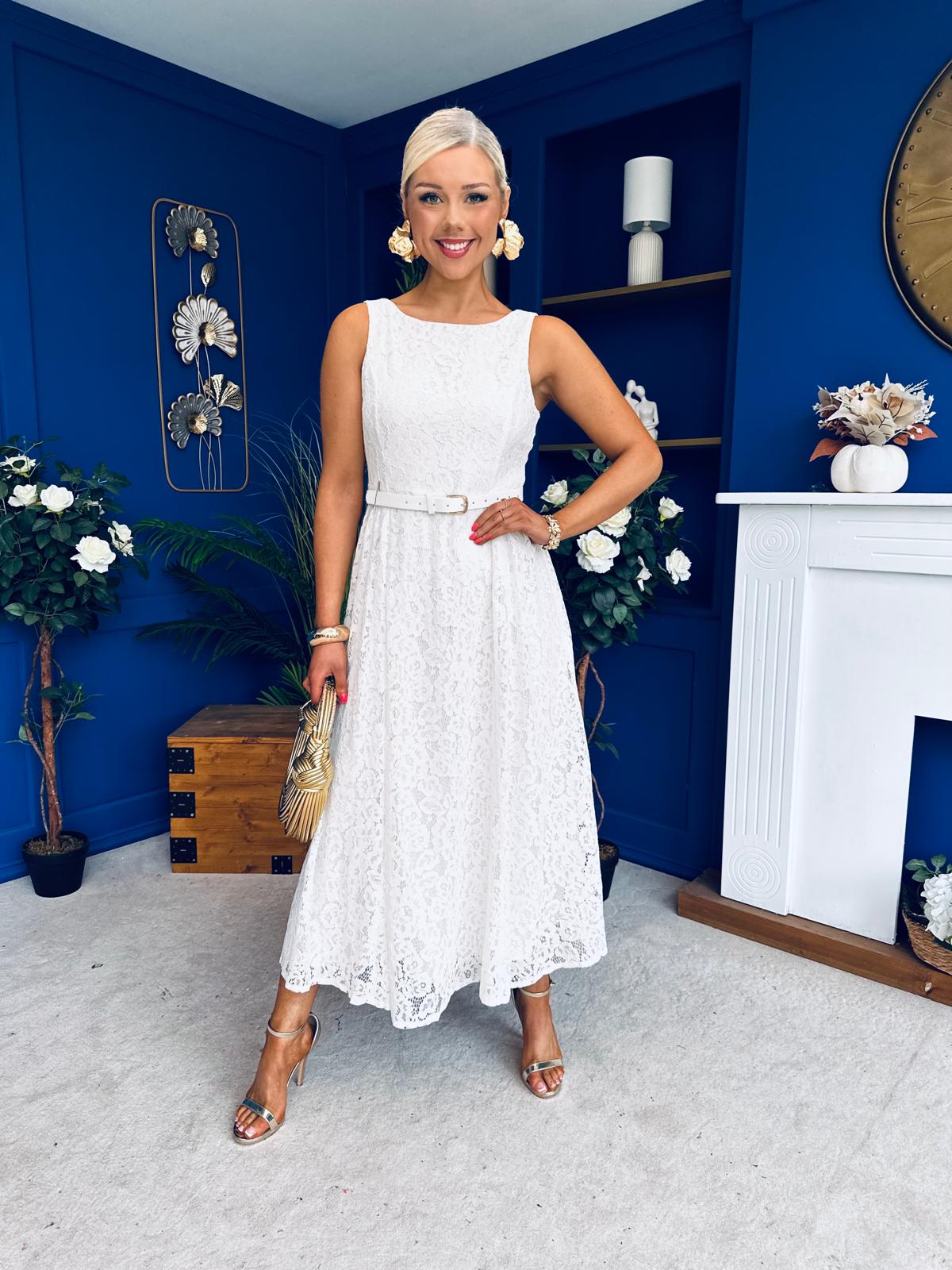 June Lace Detail Occasion Dress White