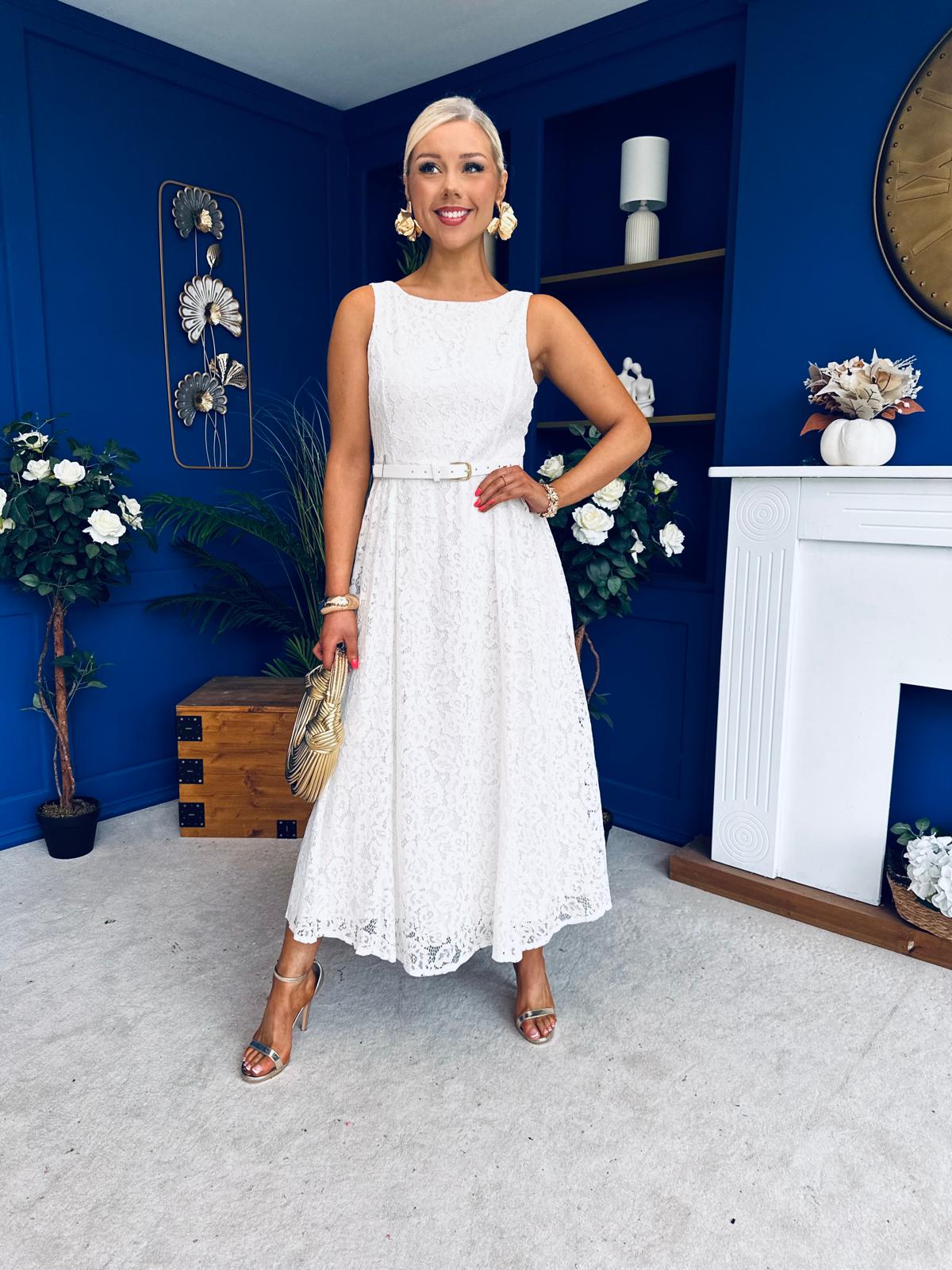 June Lace Detail Occasion Dress White
