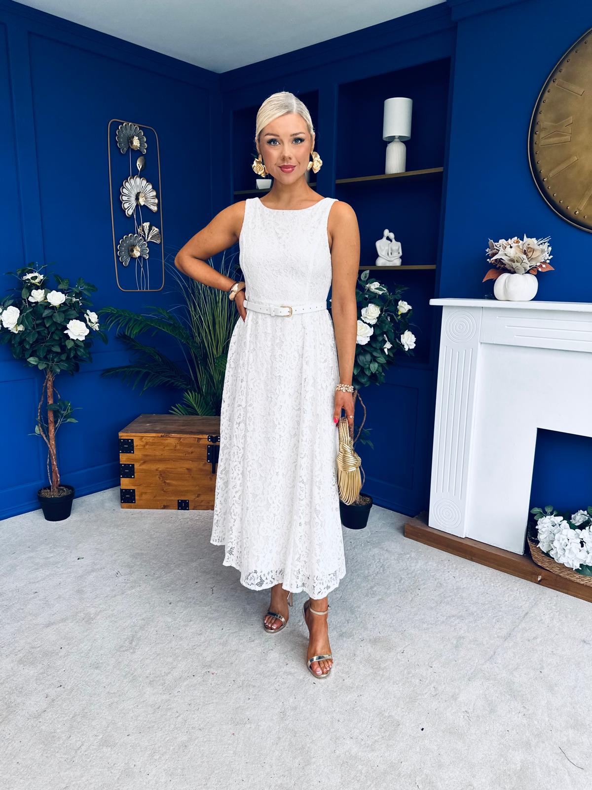 June Lace Detail Occasion Dress White