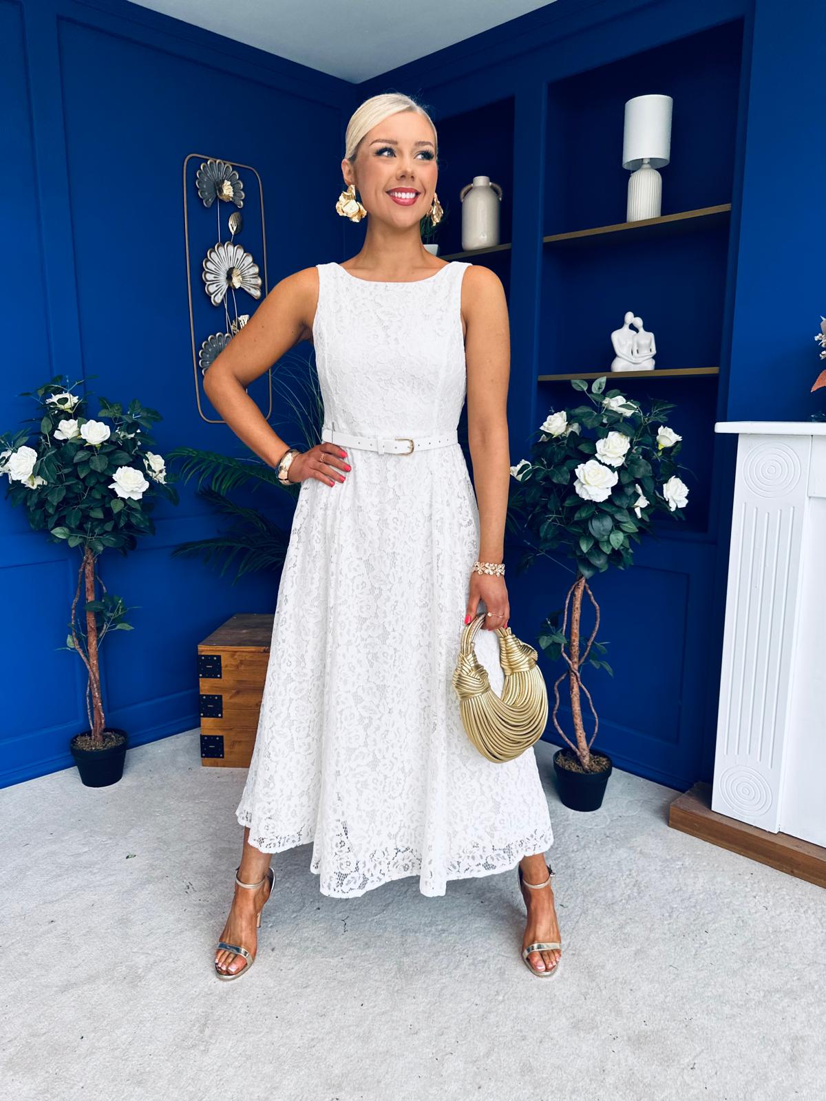 June Lace Detail Occasion Dress White