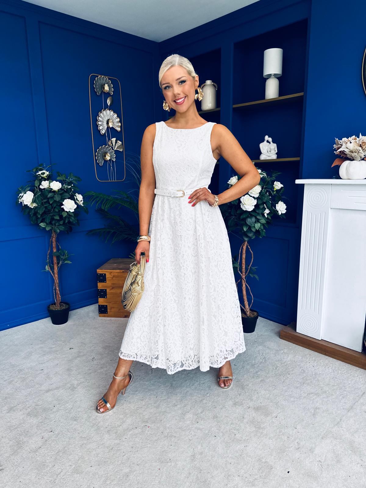 June Lace Detail Occasion Dress White