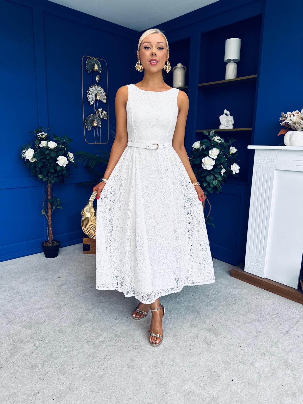 June Lace Detail Occasion Dress White