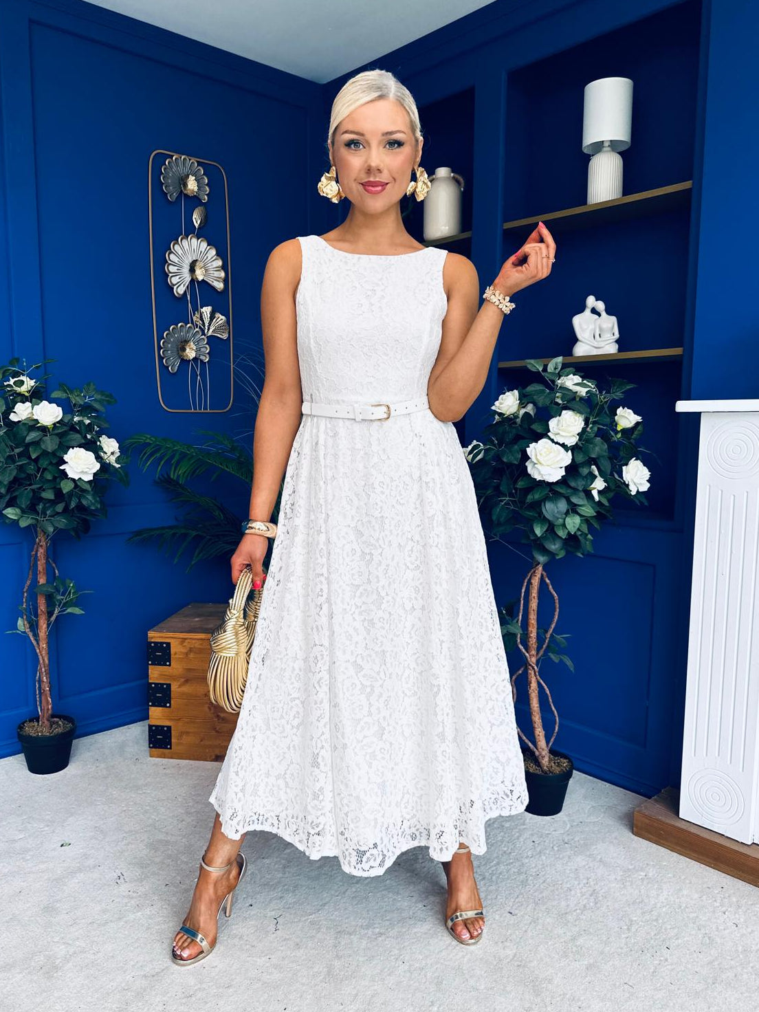 June Lace Detail Occasion Dress White