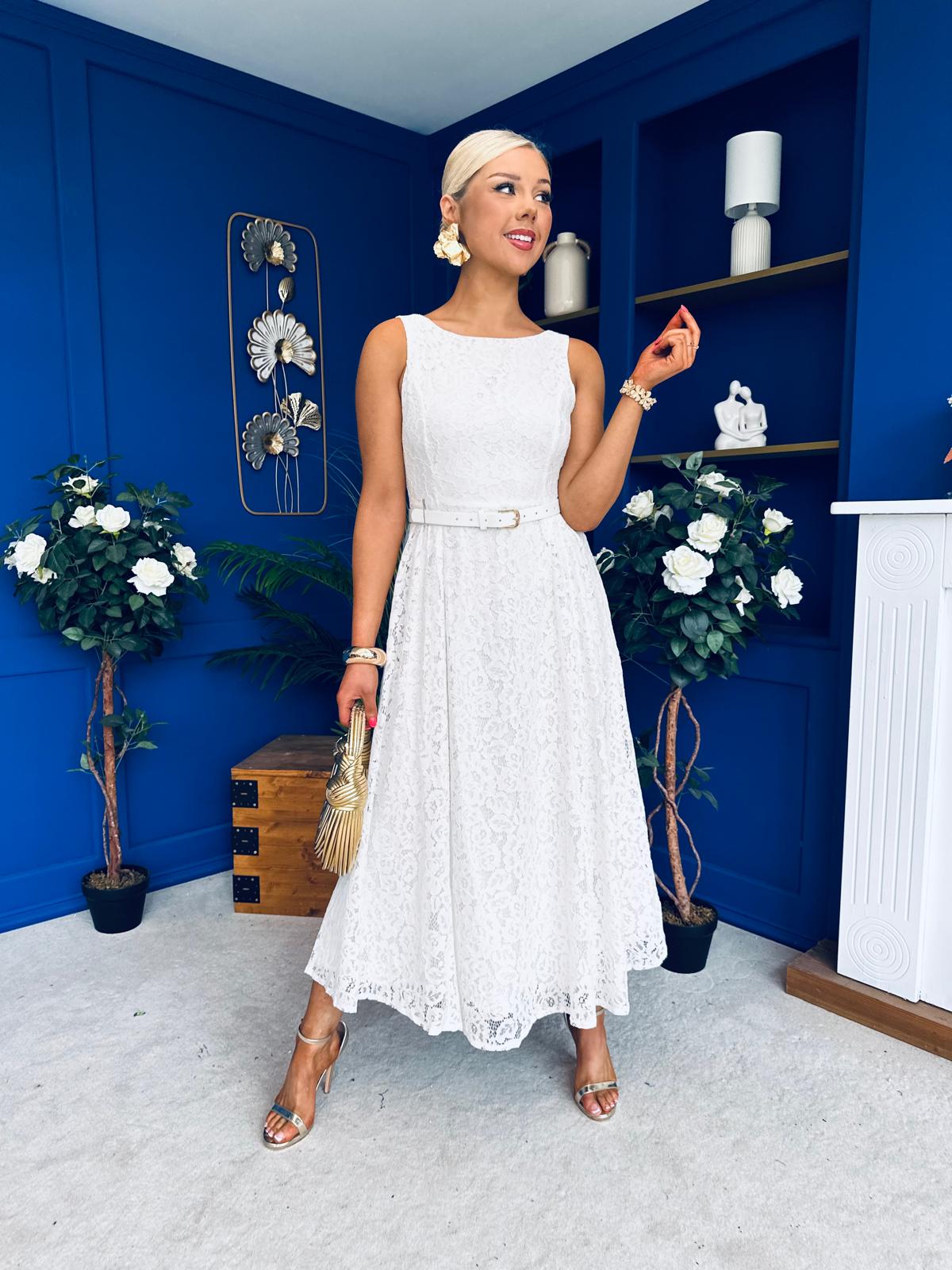 June Lace Detail Occasion Dress White